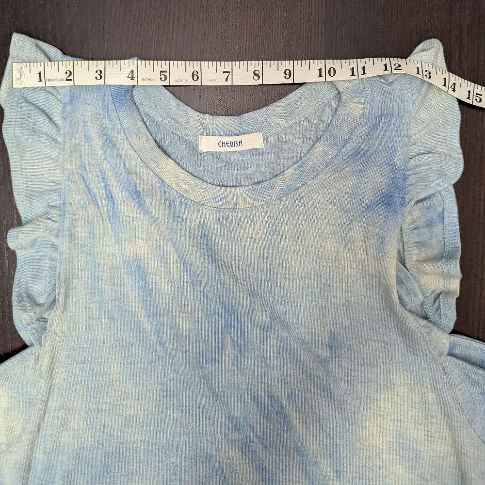 Citron Light Blue Ruffled Sleeve Top Y2K 90s Style Tye Dye - Picture 10 of 10